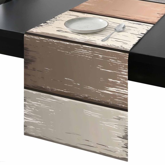Table Runner Brown Beige Stripes Decorative Dining Table Runner Wood Background Kitchen Table Decoration for Home, Holiday and Party Use 13x36 Inch