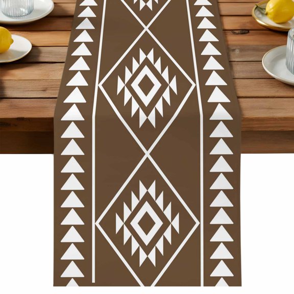 Table Runner Brown Bohemian Geometric Table Runners Boho Tribal Arrows Cotton Linen Dresser Scarf Kitchen Dining Table Decor for Holiday Party Decor 13x36 Inch