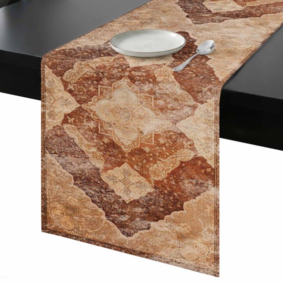 Table Runner Brown Geometric Abstract Decorative Dining Table Runner Ethnic Style Turkish Texture Kitchen Table Decoration for Home, Holiday and Party Use 13x36 Inch