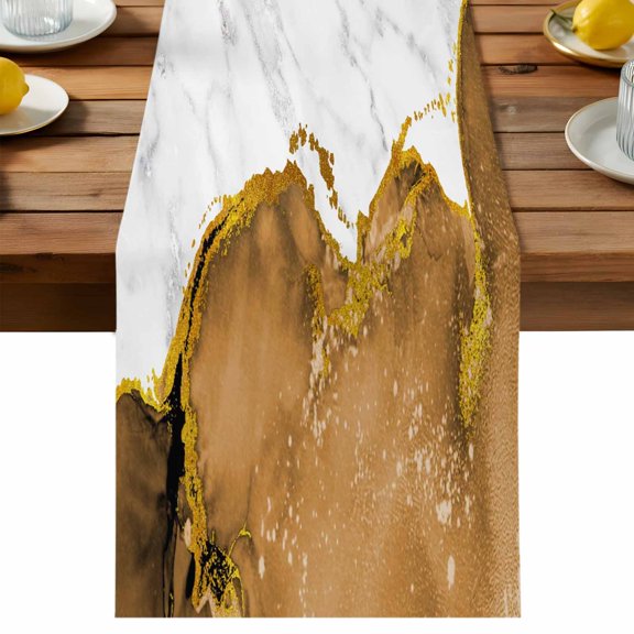 Table Runner Brown Marble Decorative Table Runner for Kitchen White Modern Abstract Art Luxury Dinning Runner for Party Wedding Holiday Indoor Outdoor 13x36inch