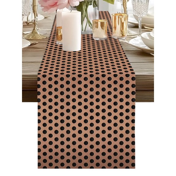 Table Runner Brown Metal Hole Table Runners Copper Industrial Net Eye Texture Cotton Linen Dresser Scarf Kitchen Dining Table Decor for Holiday Party Home Decor 13x36 Inch