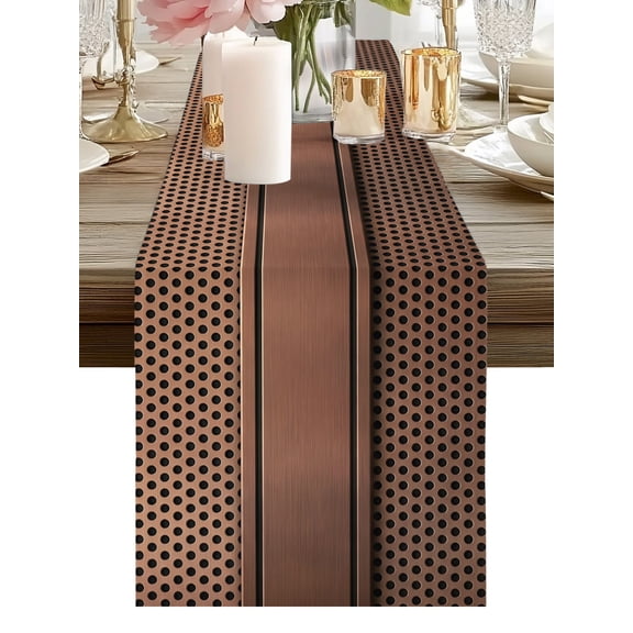 Table Runner Brown Metal Hole Table Runners Copper Industrial Steel Net Eye Cotton Linen Dresser Scarf Kitchen Dining Table Decor for Holiday Party Home Decor 13x36 Inch