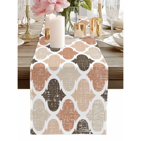 Table Runner Brown Moroccan Pattern Table Runners Geometric Art Cotton Linen Dresser Scarf Kitchen Dining Table Decor for Home Dinner Party Decor 13x36 Inch