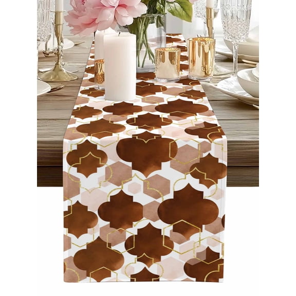 Table Runner Brown Moroccan Table Runners Gradient Modern Geometric Cotton Linen Dresser Scarf Kitchen Dining Table Decor for Home Dinner Party Decor 13x36 Inch