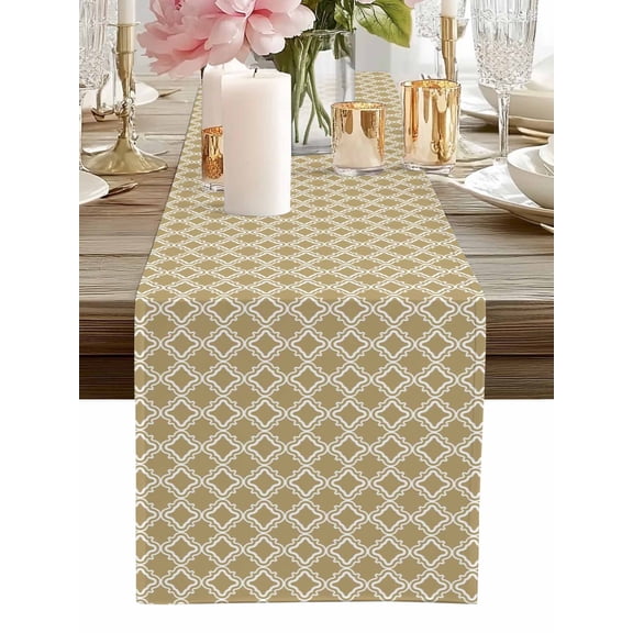 Table Runner Brown Moroccan Texture Table Runners Classic Geometric Art Cotton Linen Dresser Scarf Kitchen Dining Table Decor for Home Dinner Party Decor 13x36 Inch