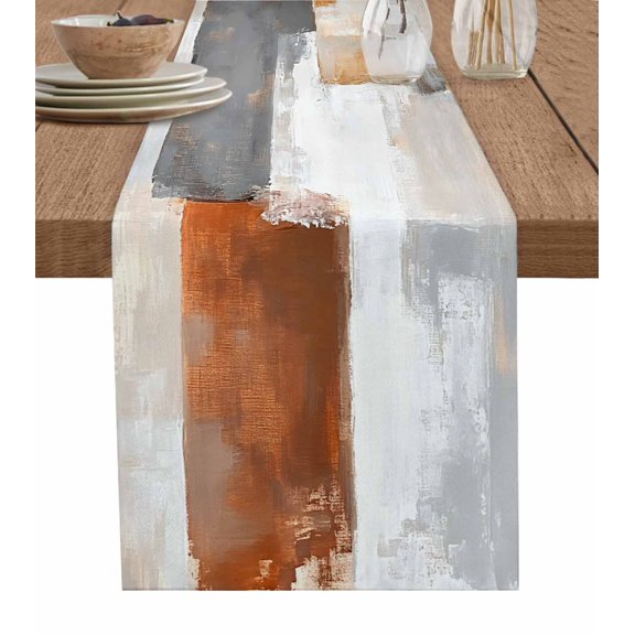 Table Runner Brown White Gray Oil Painting Table Decoration for Kitchen Dinning Abstract Art Table Decoration for Indoor Outdoor Party Wedding Decor 13x72inch