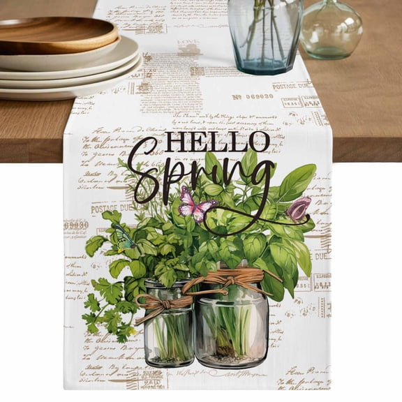 Table Runner Butterfly Leaves Branch Soft Linen Style Table Runner Cloth Plant Jar Nature Dining Table Decor for Kitchen, Dining Room, Parties, Holiday & Everyday Use 13x108 Inch