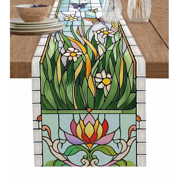Table Runner Butterfly Table Decoration for Kitchen Dinning Color Leaves Flower Table Decoration for Indoor Outdoor Party Wedding Decor 13x72 Inch