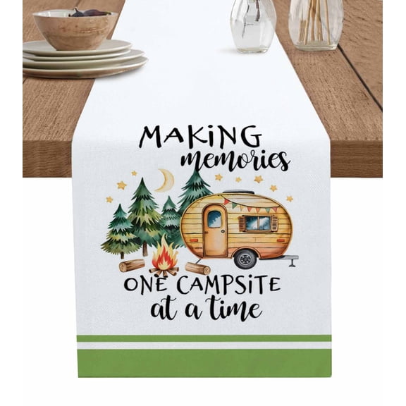 Table Runner Car Camping Forest Table Decoration for Kitchen Dinning Campfire Pine Tree Moon Table Decoration for Indoor Outdoor Party Wedding Decor 13x90inch