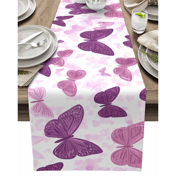 Table Runner Cartoon Butterflies Table Decoration for Kitchen Dinning Ombre Pink Table Decoration for Indoor Outdoor Party Wedding Decor 13x90inch