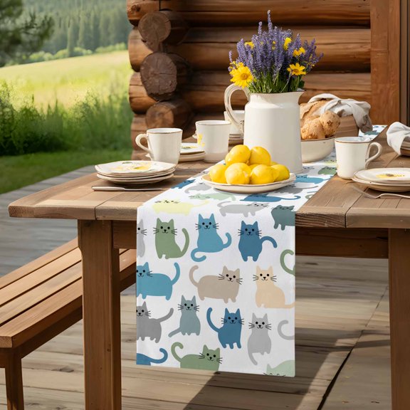 Table Runner,Cartoon Cat Seamless Kitchen Dining Table Runners Tabletop Decorations Funny on White Tablerunner Drsser Sarvs for Home Partyo Wdedeng Birthday Decor,13x36in