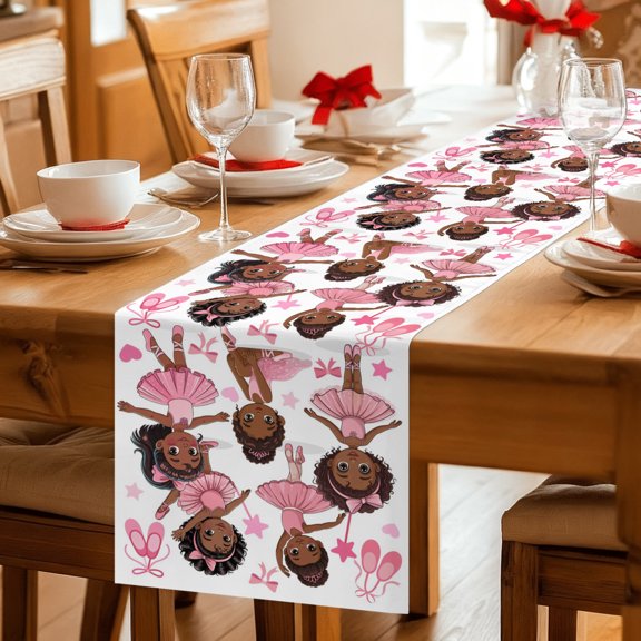 Table Runner Cartoon Children Ballet Dance Dresser Scarves 13x36 Inch,Linen Table Runners Pink Butterflies Ballet Shoes Tablerunner for Home Dining Indoor Outdoor Wedding Party Tabletop Decor