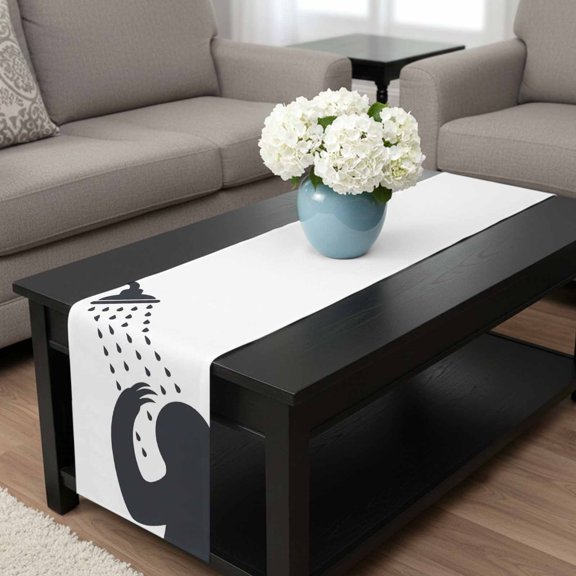 Table Runner Cartoon Lazy Dresser Scarves 13x36 Inch,Linen Table Runners Funny Grey White Animal Shadow Tablerunner for Home Dining Indoor Outdoor Wedding Party Tabletop Decor