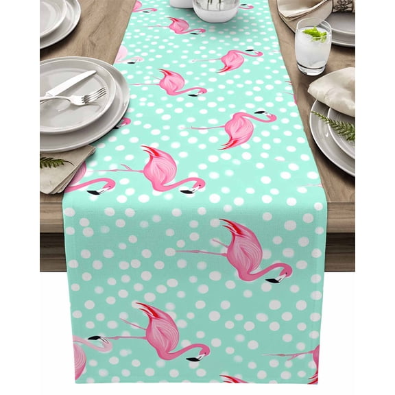 Table Runner Cartoon Pink Birds Table Decoration for Kitchen Dinning Teal White Table Decoration for Indoor Outdoor Party Wedding Decor 13x72inch