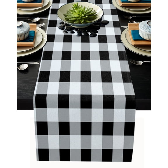 Table Runner Check Plaid Table Decoration for Kitchen Dinning Black White Cubes Simple Style Table Decoration for Indoor Outdoor Party Wedding Decor 13x72inch