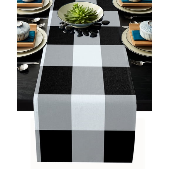 Table Runner Check Plaid Table Decoration for Kitchen Dinning Black White Cubes Simple Style Table Decoration for Indoor Outdoor Party Wedding Decor 13x72inch