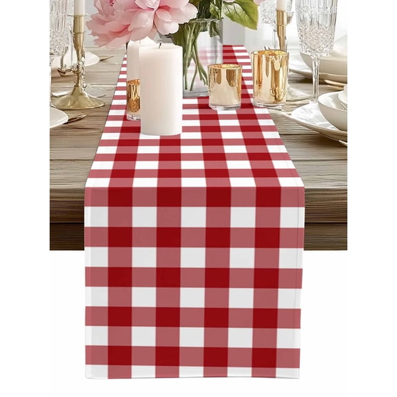 Table Runner Christmas Buffalo Plaid Table Runners White and Red Checkered Cotton Linen Dresser Scarf Kitchen Dining Table Decor for Home Dinner Party Decor 13x72 Inch