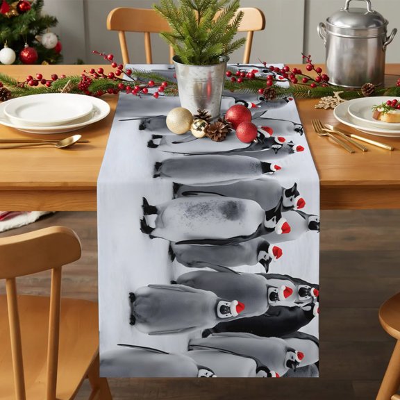 Table Runner,Christmas Penguins with Hat Kitchen Dining Table Runners Tabletop Decorations Winter Farmhouse Tablerunner Dresser Scarves for Home Party Wedding Birthday Decor,13x72in