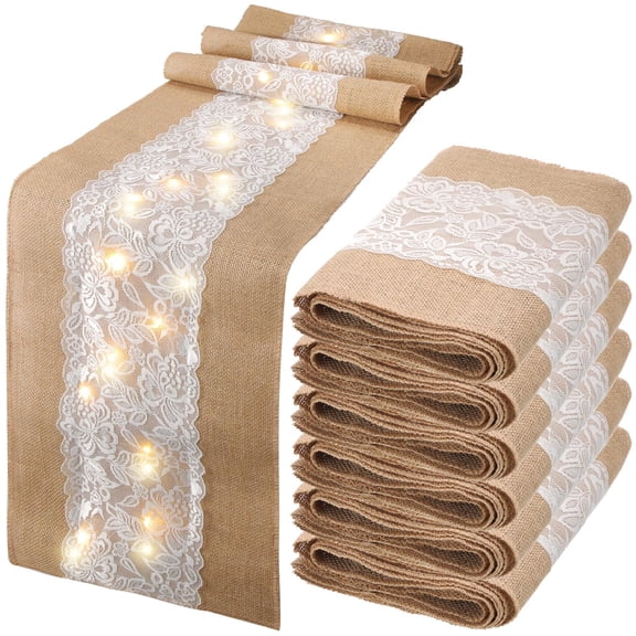 Table Runner Classic 12x70 Inches, 6 Pack with LED String Lights