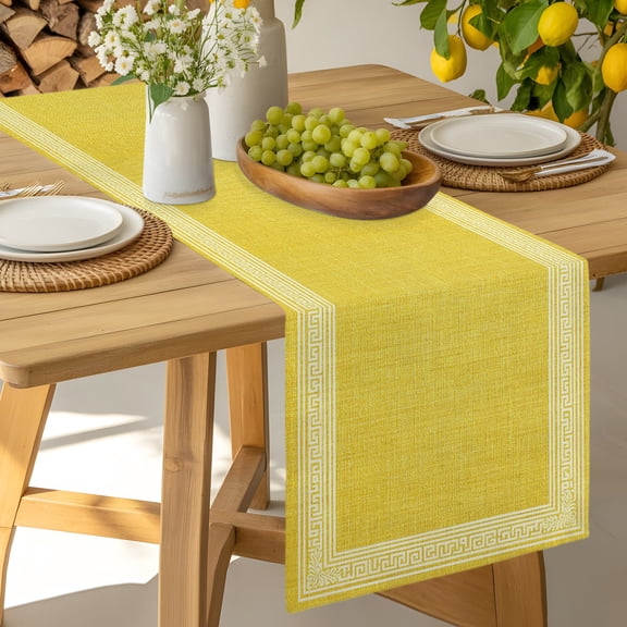 Table Runner Classic Greek Geometric Key Pattern Dresser Scarves 13x36 Inch,Linen Table Runners Retro Linen Yellow Tablerunner for Home Dining Indoor Outdoor Wedding Party Tabletop Decor
