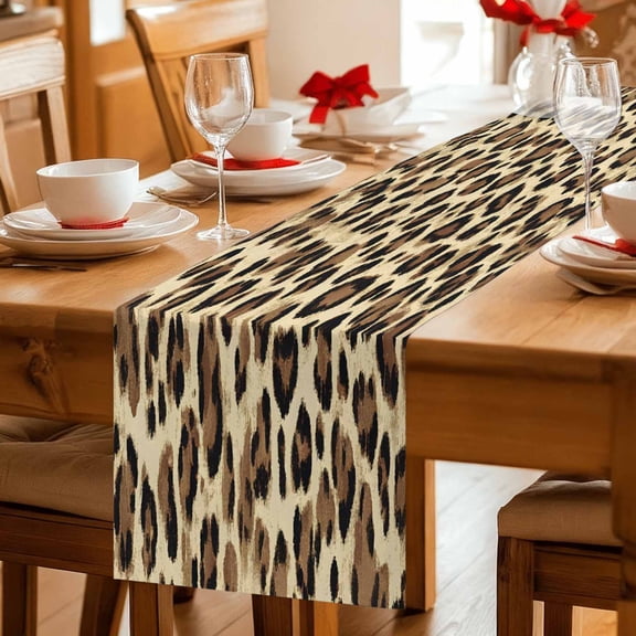Table Runner Classic Leopard Print Dresser Scarves 13x36 Inch,Linen Table Runners African Animal Print Texture Tablerunner for Home Dining Indoor Outdoor Wedding Party Tabletop Decor