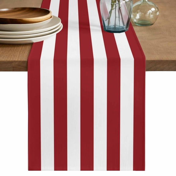 Table Runner Classical Stripe Soft Linen Style Table Runner Cloth Red Dining Table Decor for Kitchen, Dining Room, Parties, Holiday & Everyday Use 13x36 Inch
