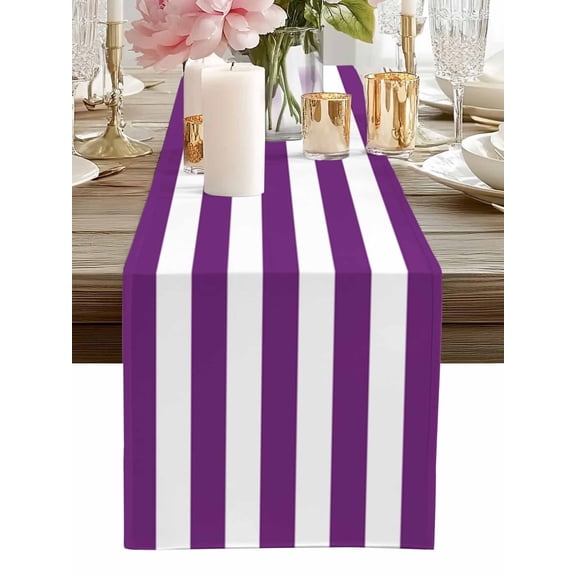 Table Runner Classical Stripe Table Runners Purple Cotton Linen Dresser Scarf Kitchen Dining Table Decor for Home Dinner Party Decor 13x90 Inch