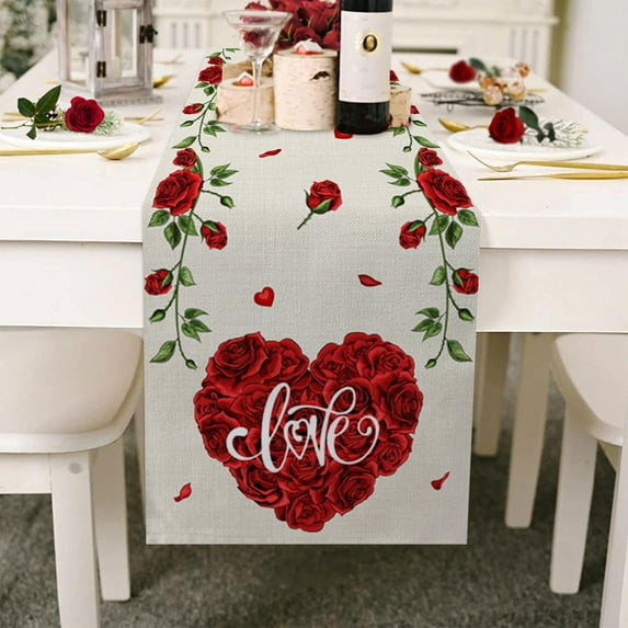 Table Runner Clearance! 2023 Valentines Day Wedding Red Valentine's Day Table Flag Home Decor Waterproof Tablecloth Wedding Party Doilies Valentines Day Decorations 1Pc Table Runner