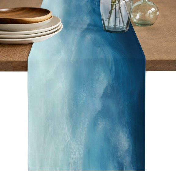 Table Runner Coastal Ocean Wave Ombre Style Dresser Scarves 13x72 Inch,Linen Table Runners Blue Gradient Beach Tablerunner for Home Dining Indoor Outdoor Wedding Party Tabletop Decor