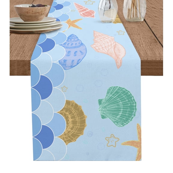 Table Runner Coastal Starfish Seashell Table Decoration for Kitchen Dinning Conch Ocean Table Decoration for Indoor Outdoor Party Wedding Decor 13x72inch