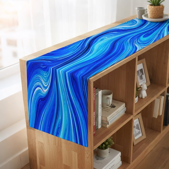 Table Runner Cobalt Blue Swirling Waves Dresser Scarves 13x36 Inch,Linen Table Runners Marble Veins Pattern Tablerunner for Home Dining Indoor Outdoor Wedding Party Tabletop Decor