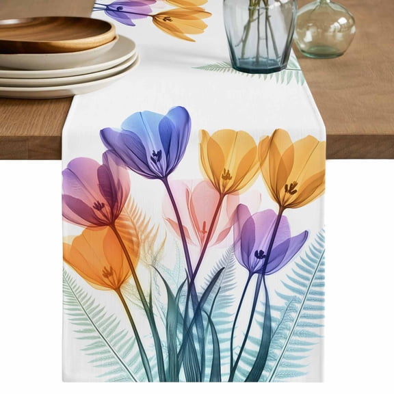 Table Runner Color Tulip Soft Linen Style Table Runner Cloth Plant Floral Dining Table Decor for Kitchen, Dining Room, Parties, Holiday & Everyday Use 13x36 Inch