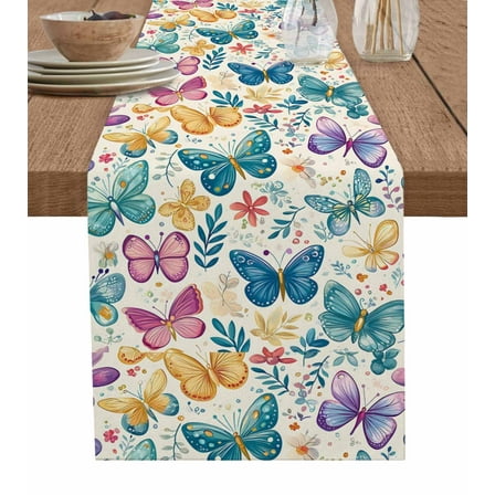 Table Runner Colorful Butterfly Table Decoration for Kitchen Dinning Watercolor Spring Table Decoration for Indoor Outdoor Party Wedding Decor 13x72 Inch