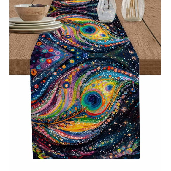 Table Runner Colorful Feather Table Decoration for Kitchen Dinning Abstract Art Table Decoration for Indoor Outdoor Party Wedding Decor 13x72inch