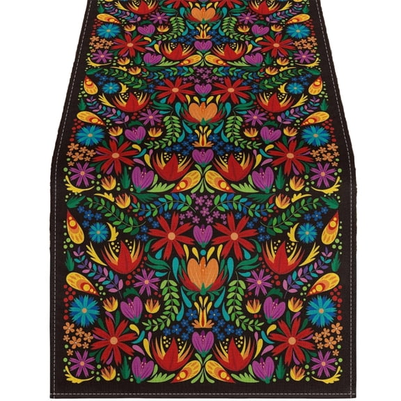 Table Runner Colorful Mexican Floral Sugar Skull Design 48X13 Inch for Dining Room Day of The Dead Halloween Party Decor