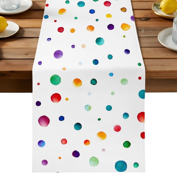 Table Runner Colorful Polka Dot Decorative Table Runner for Kitchen Rainbow Color Dinning Runner for Party Wedding Holiday Indoor Outdoor 13x36inch
