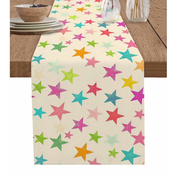 Table Runner Colorful Stars Table Decoration for Kitchen Dinning Red Green Table Decoration for Indoor Outdoor Party Wedding Decor 13x72 Inch