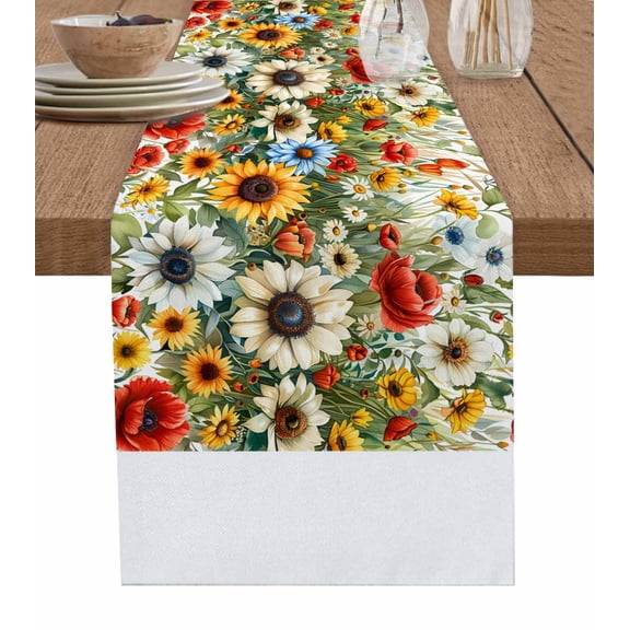 Table Runner Colorful Sunflowers Table Decoration for Kitchen Dinning Vintage Garden Table Decoration for Indoor Outdoor Party Wedding Decor 13x72 Inch