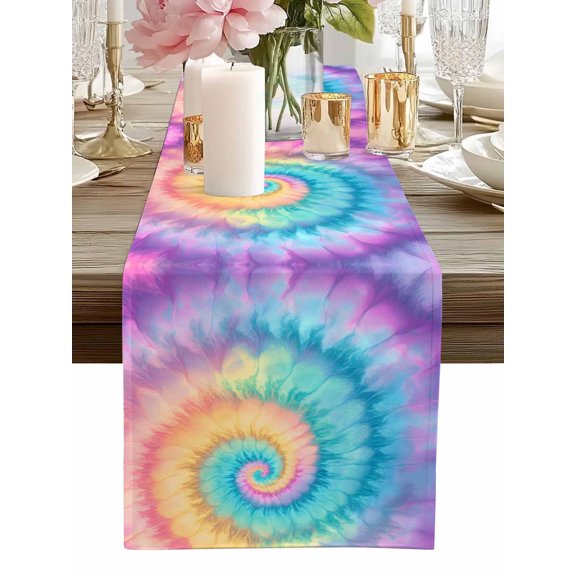 Table Runner Colorful Tie Dye Table Runners Boho Tribal Style Cotton Linen Dresser Scarf Kitchen Dining Table Decor for Home Dinner Party Decor 13x36 Inch