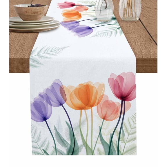 Table Runner Colorful Tulip Table Decoration for Kitchen Dinning Plant Flower Table Decoration for Indoor Outdoor Party Wedding Decor 13x72 Inch