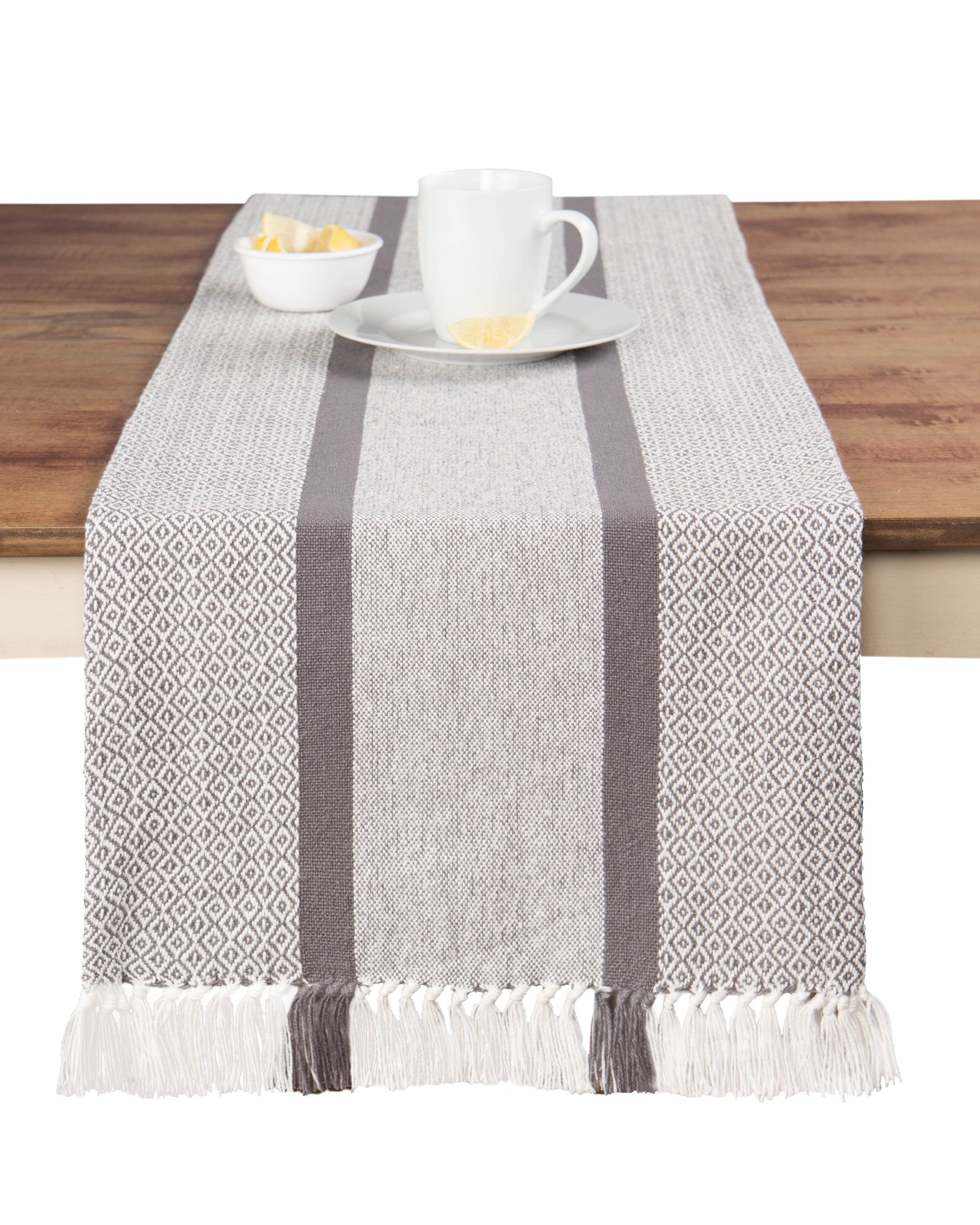 Table Runner Cotton Farmhouse Boho 14x72 in, Table Décor for Kitchen or