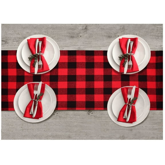 Table Runner Cotton Red and Black Plaid Classic Stylish Design for Family Dinner Christmas Holiday Birthday Party Table Home Decoration