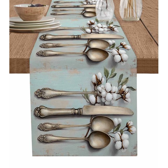 Table Runner Cotton Tableware Table Decoration for Kitchen Dinning Vintage Painting Table Decoration for Indoor Outdoor Party Wedding Decor 13x90 Inch