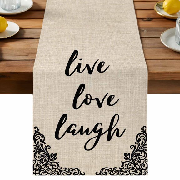 Table Runner Country Farmhouse Decorative Table Runner for Kitchen Retro Black Satin Pattern Linen Texture Dinning Runner for Party Wedding Holiday Indoor Outdoor 13x36inch