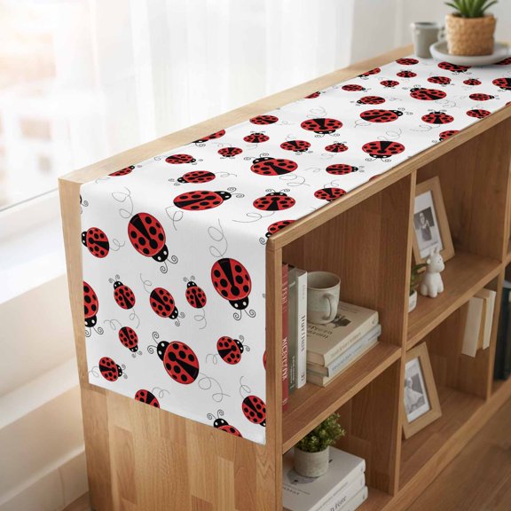 Table Runner,Country Ladybug Pastoral Kitchen Dining Table Runners Tabletop Decorations Watercolor Red Black Dot Tablerunner Drsser Sarvs for Home Partyo Wdedeng Birthday Decor,13x36in