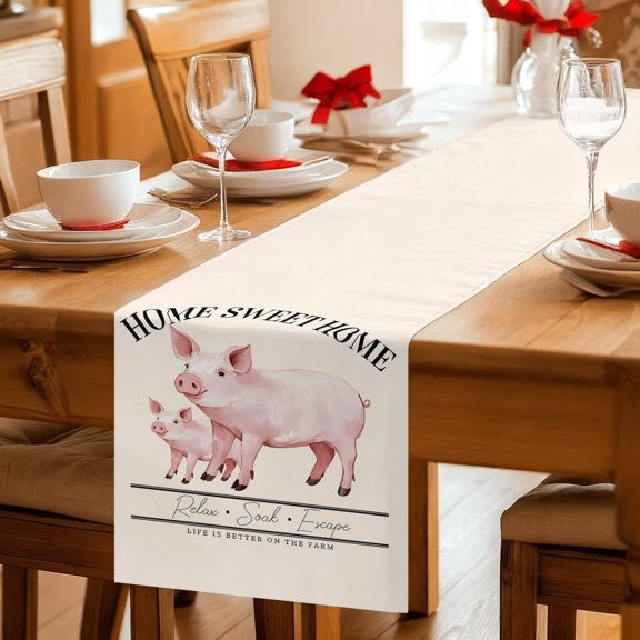 Table Runner Country Pink Pig Farmhouse Theme Dresser Scarves 13x36 Inch,Linen Table Runners Sweet Home Farm Text Animals Tablerunner for Home Dining Indoor Outdoor Wedding Party Tabletop Decor