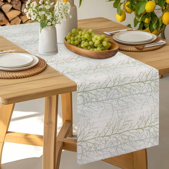 Table Runner Country Tree Branches Texture Dresser Scarves 13x36 Inch,Linen Table Runners Seamless Plant Beige Stripe Tablerunner for Home Dining Indoor Outdoor Wedding Party Tabletop Decor