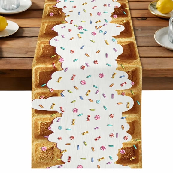 Table Runner Creamy Sugar Waffles Decorative Table Runner for Kitchen Rustic Country Delicious Food Dinning Runner for Party Wedding Holiday Indoor Outdoor 13x36inch