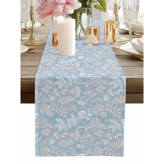 Table Runner Dandelion Flower Table Runners Daisy Floral Leaves Blue Cotton Linen Dresser Scarf Kitchen Dining Table Decor for Home Dinner Party Decor 13x36 Inch