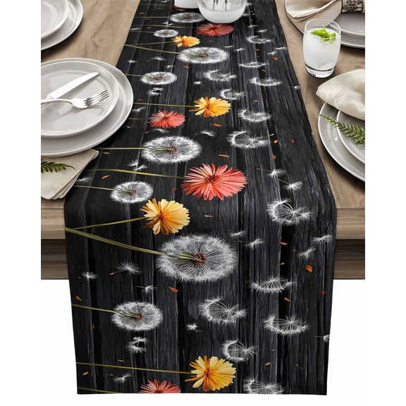Table Runner Dandelion Oil Painting Table Decoration for Kitchen Dinning Black Vintage Table Decoration for Indoor Outdoor Party Wedding Decor 13x72inch